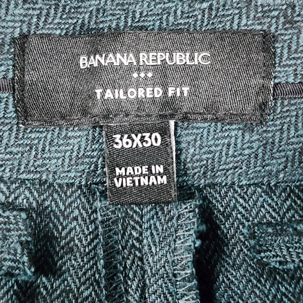 Banana Republic Slim Fit Herringbone Linen Cotton Trousers Mens 36x30 Green